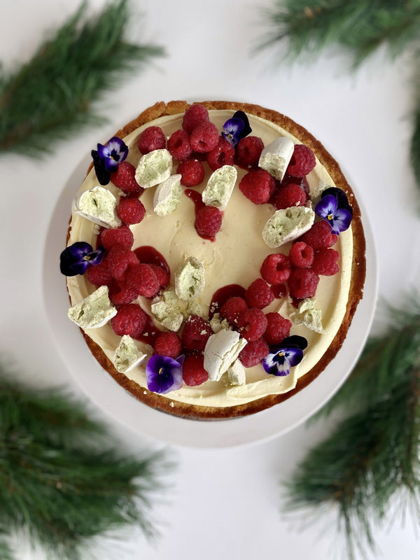 LEMON CURD CAKE, MASCARPONE & FRESH RASPBERRIES