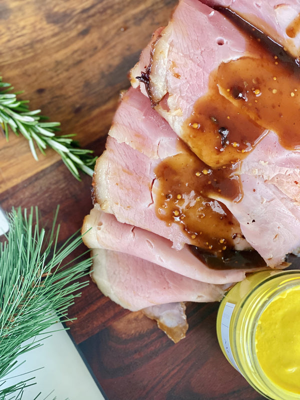 GLAZED HAM WITH CLOVES, PINEAPPLE, APRICOT & CATROUX MUSTARD