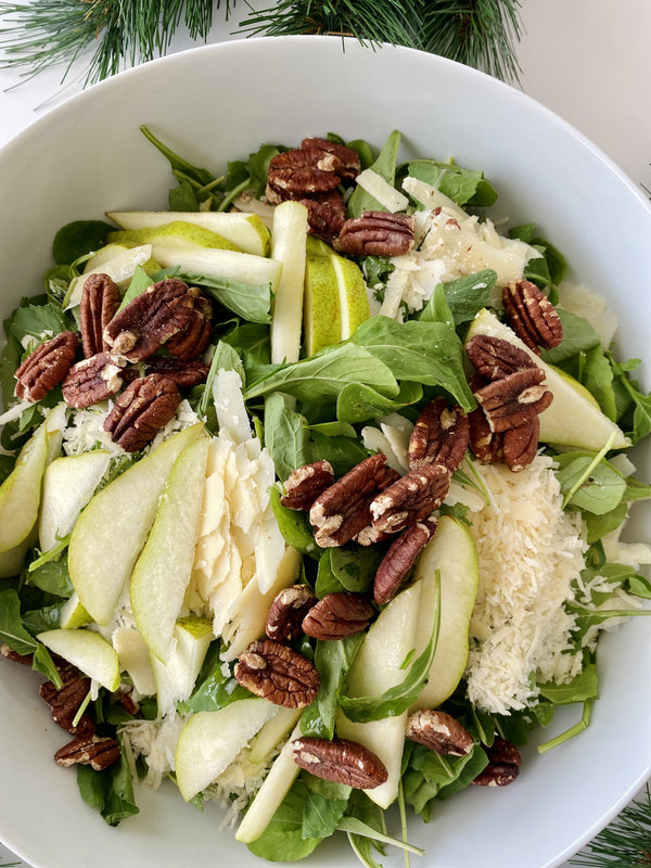 Rocket, green pear, shaved parmesan, toasted pecans, aged balsamic, extra virgin olive oil