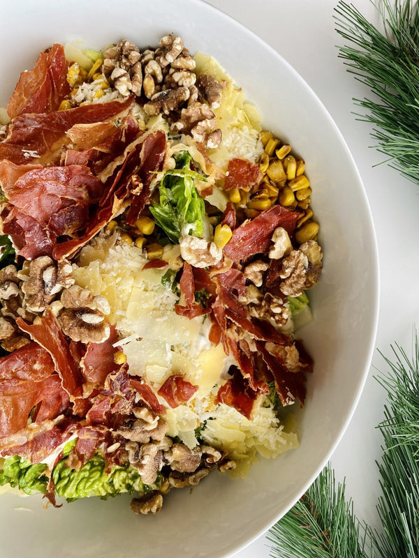 Baby gem lettuce, crispy prosciutto, parmesan, creamy ranch dressing, walnuts, chargrilled fresh sweetcorn, chimichurri