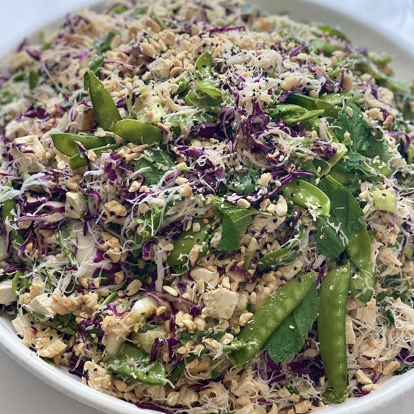 Tofu, rice noodle, snaps, coriander, thai basil, bok choy, satay, peanuts GF, DF