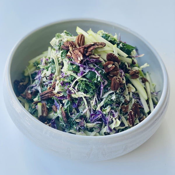 SALAD 11 - Apple slaw with cabbage, cranberries, kale, green apple, pecans, horseradish & mustard sour cream, fresh herbs GF